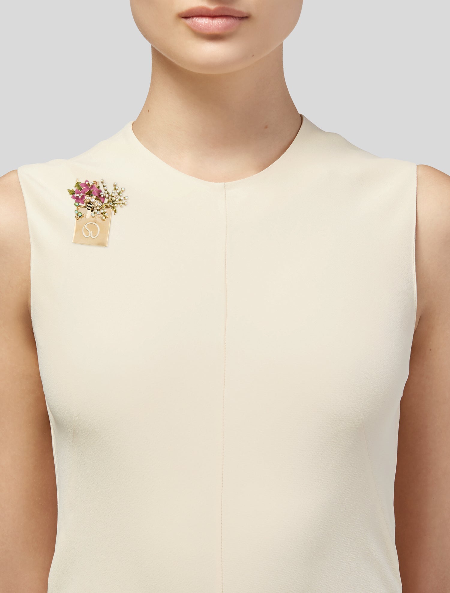 St. John Faux Pearl, Crystal & Enamel Floral Shopping Bag Brooch