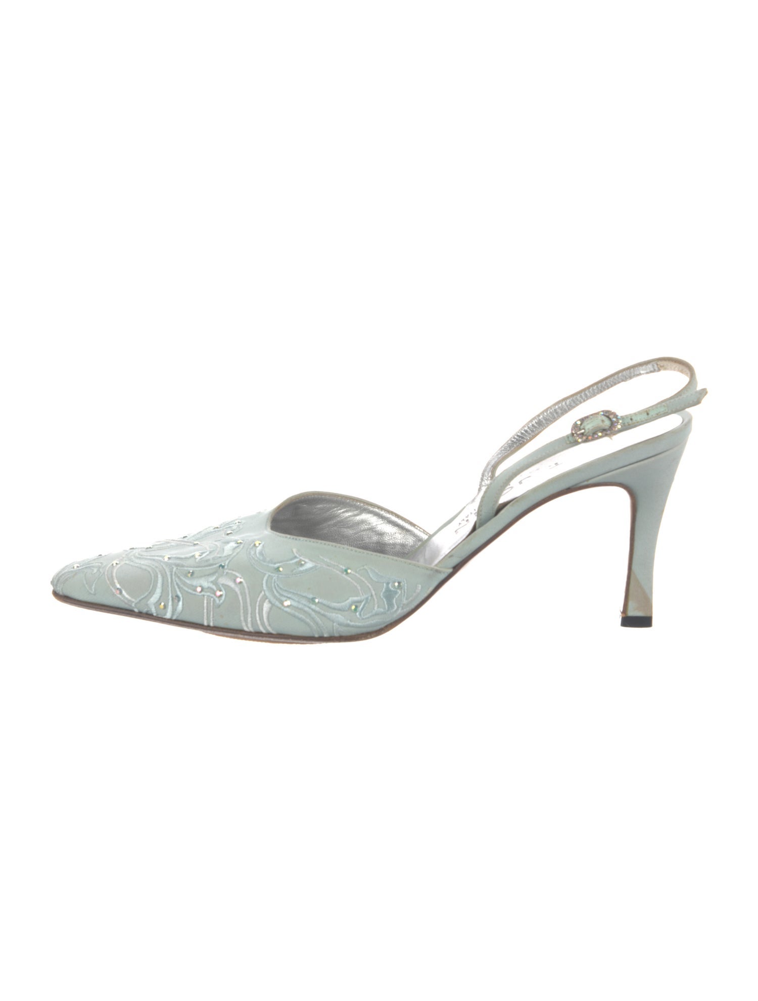 St. John Satin Crystal Embellishments Slingback Pumps