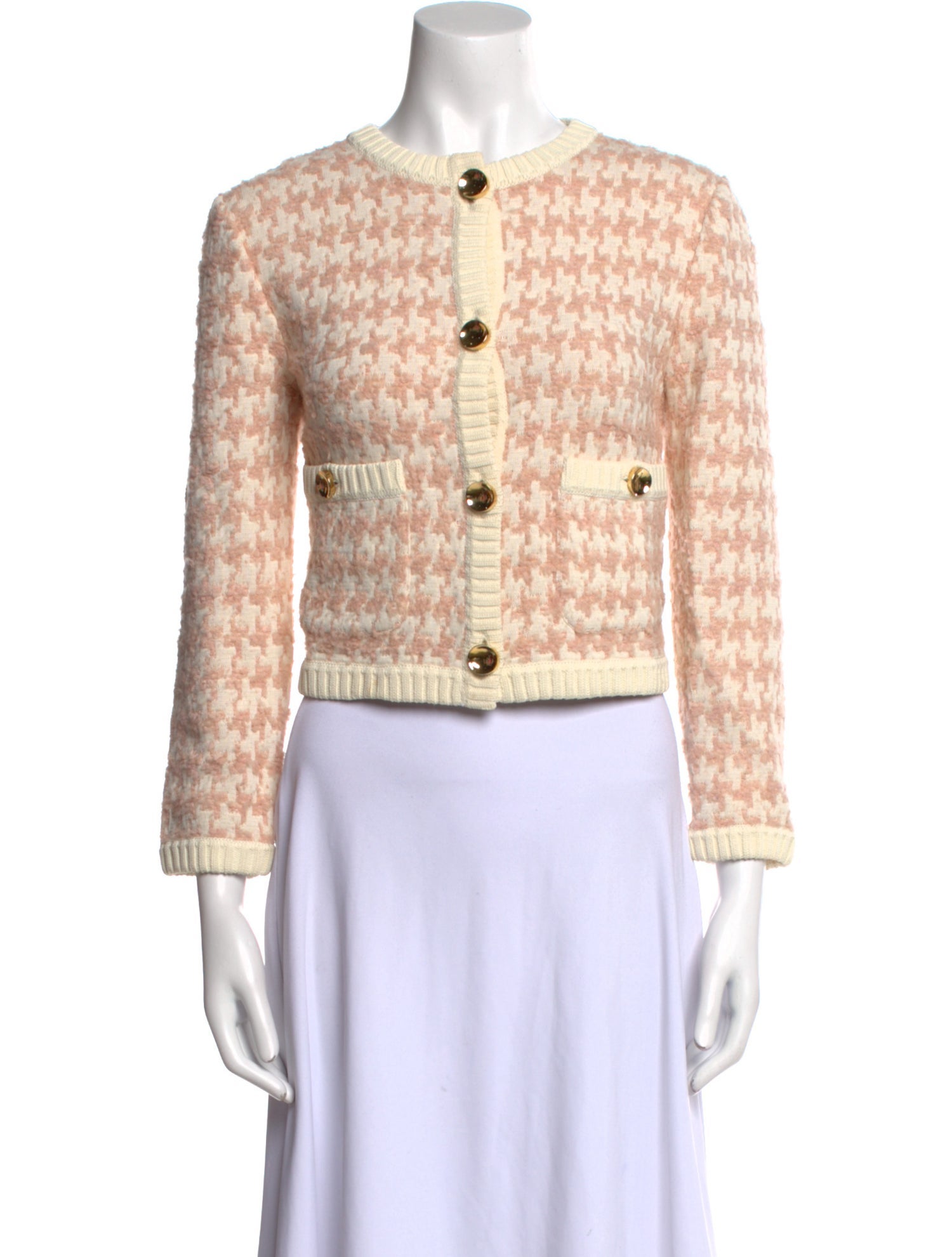 St. John Houndstooth Print Crew Neck Sweater