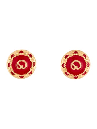 St. John Enamel Logo Clip-On Earrings