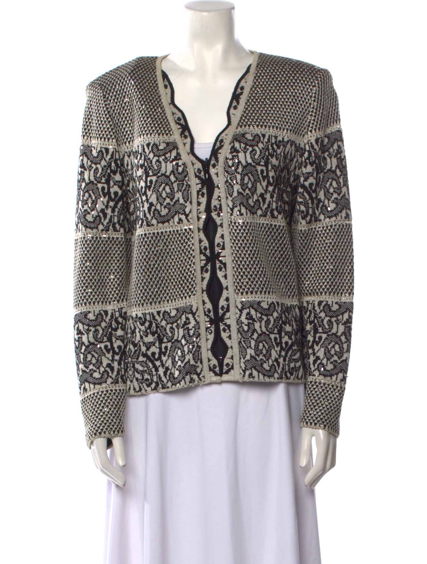 St. John Evening Printed V-Neck Sweater