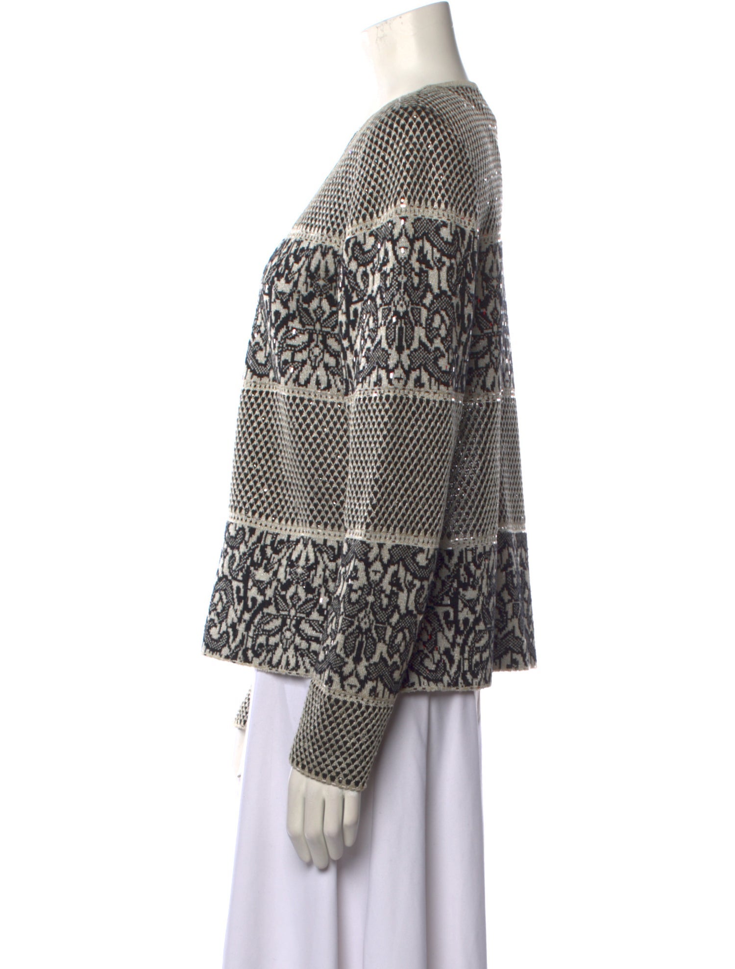 St. John Evening Printed V-Neck Sweater