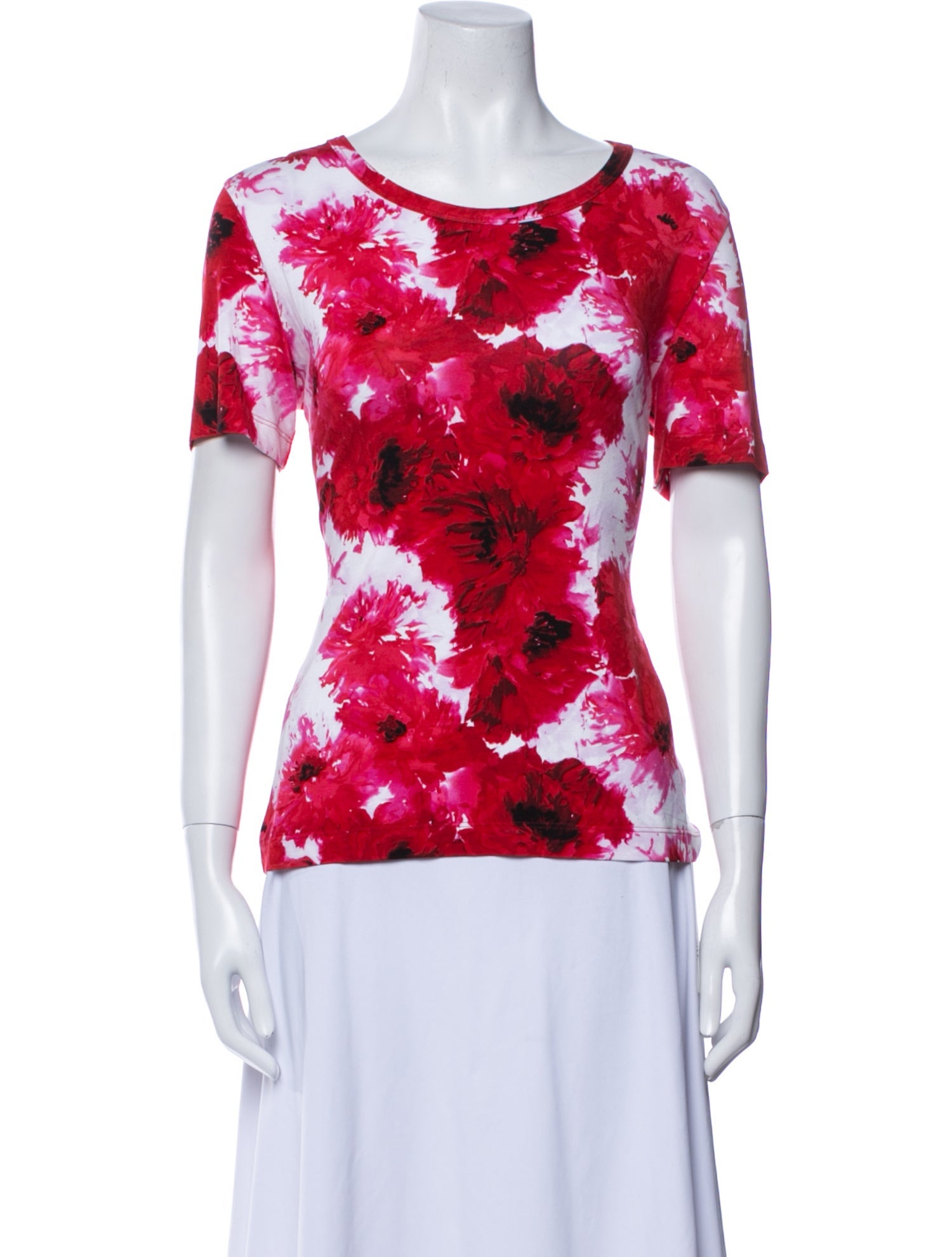 St. John Floral Print Scoop Neck T-Shirt