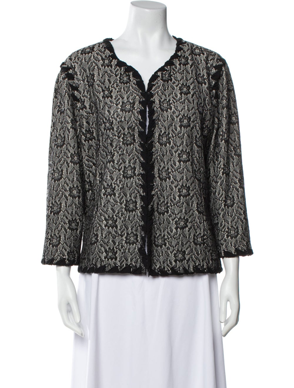 St. John Jacket Black Patterned Collarless Hook a… - image 1