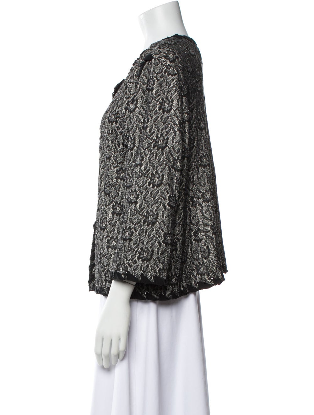 St. John Jacket Black Patterned Collarless Hook a… - image 2