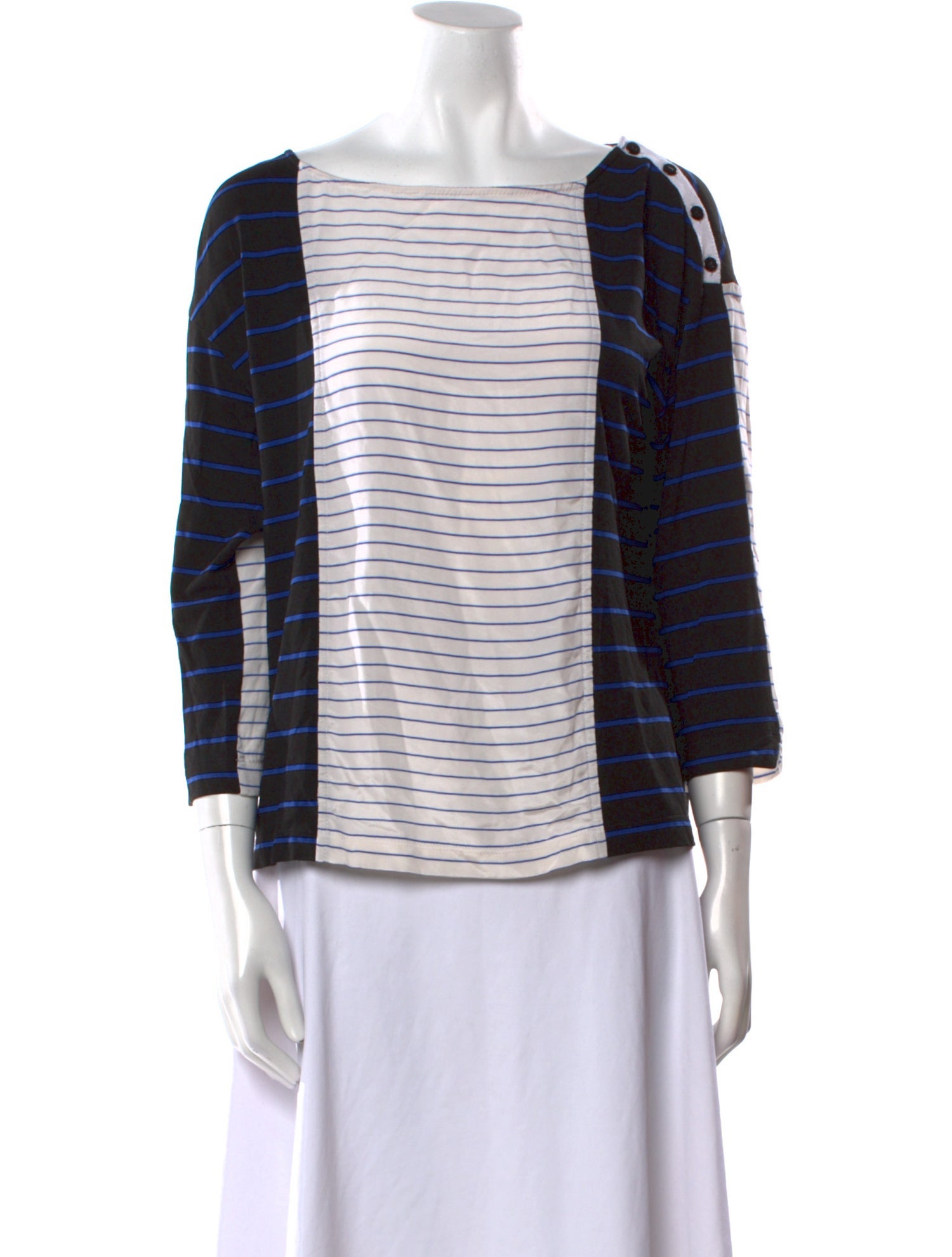St. John Striped Square Neckline Blouse