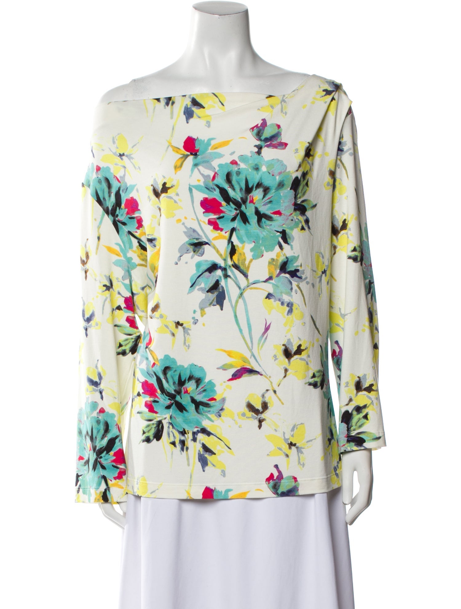 St. John Floral Print Off-The-Shoulder Blouse w/ Tags