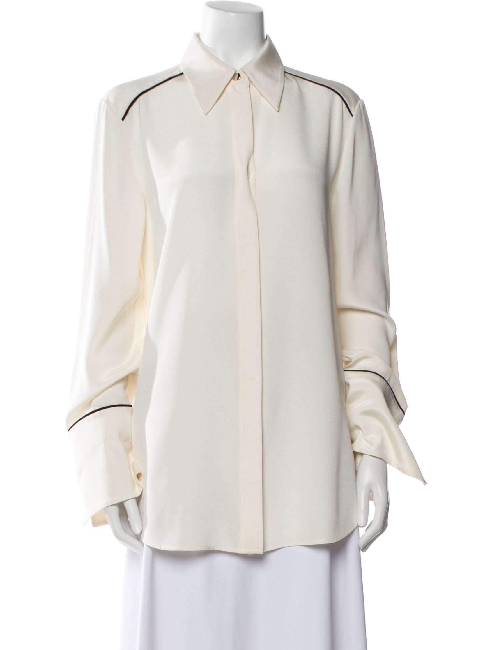 St. John Silk Long Sleeve Button-Up Top