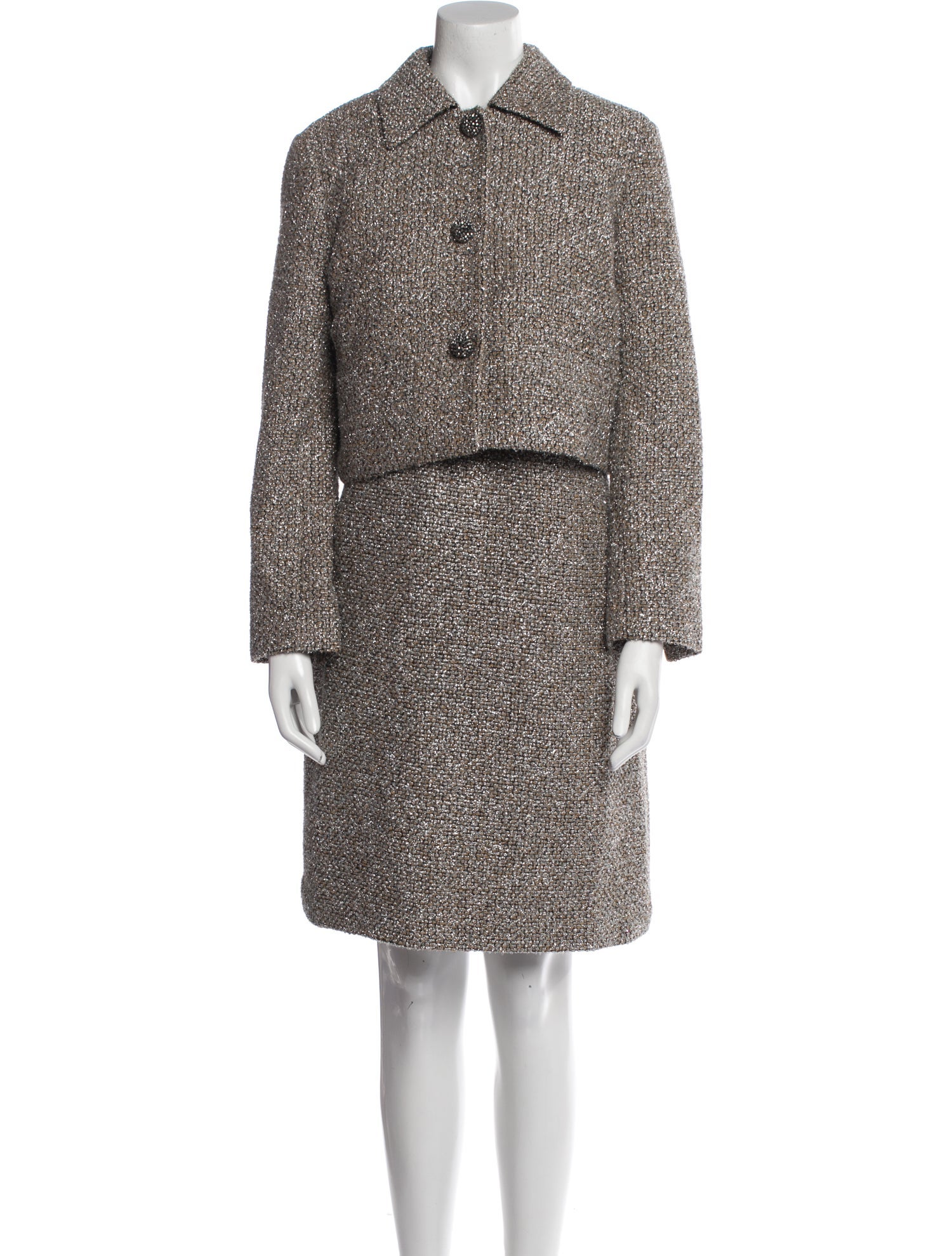 St. John Tweed Pattern Fringe Trim Accent Dress Set w/ Tags