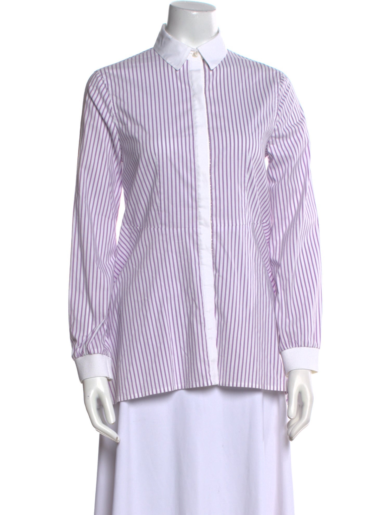 St. John Striped Long Sleeve Button-Up Top