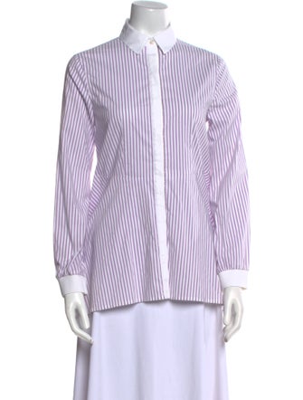 St. John Striped Long Sleeve Button-Up Top