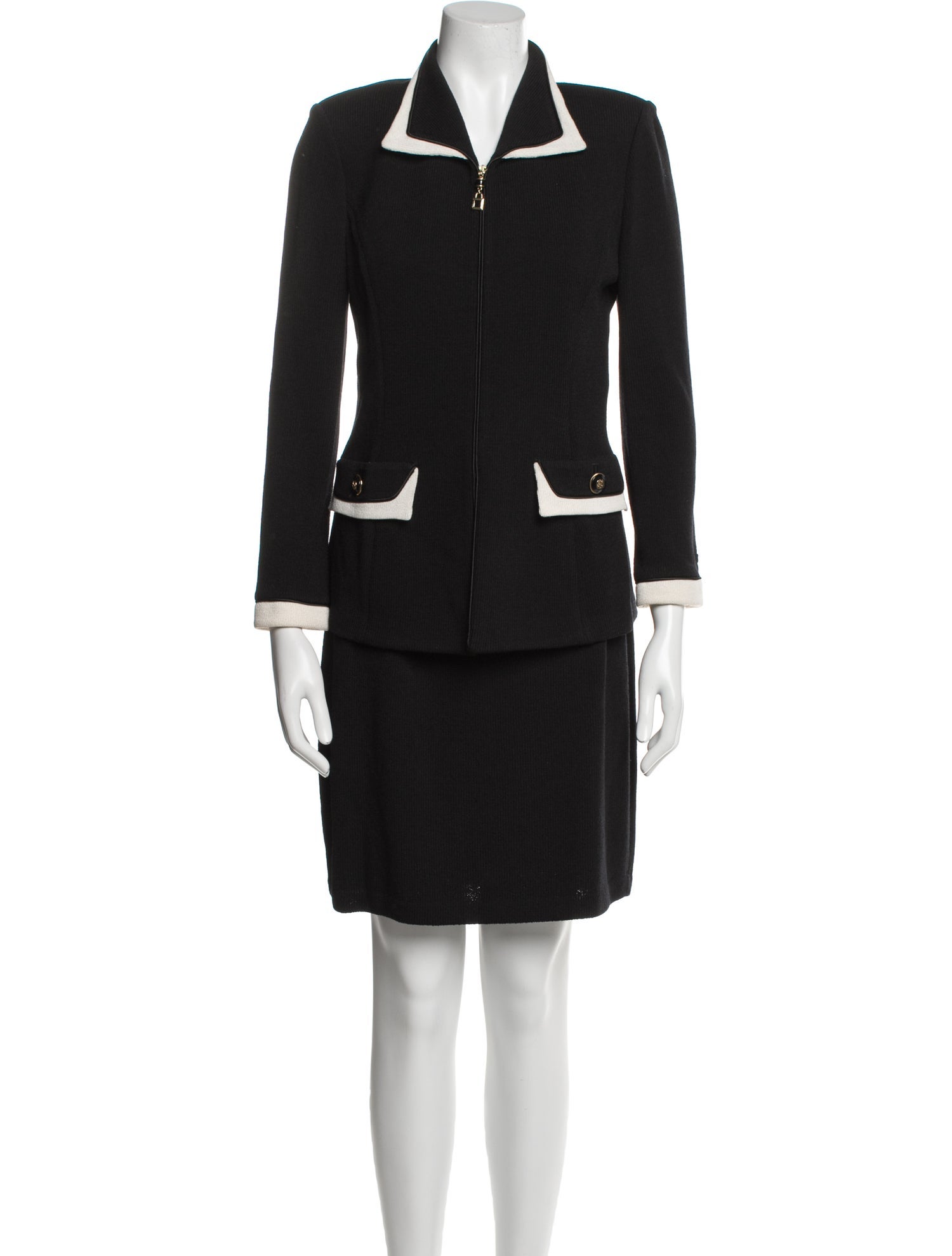 St. John Wool Colorblock Pattern Skirt Set