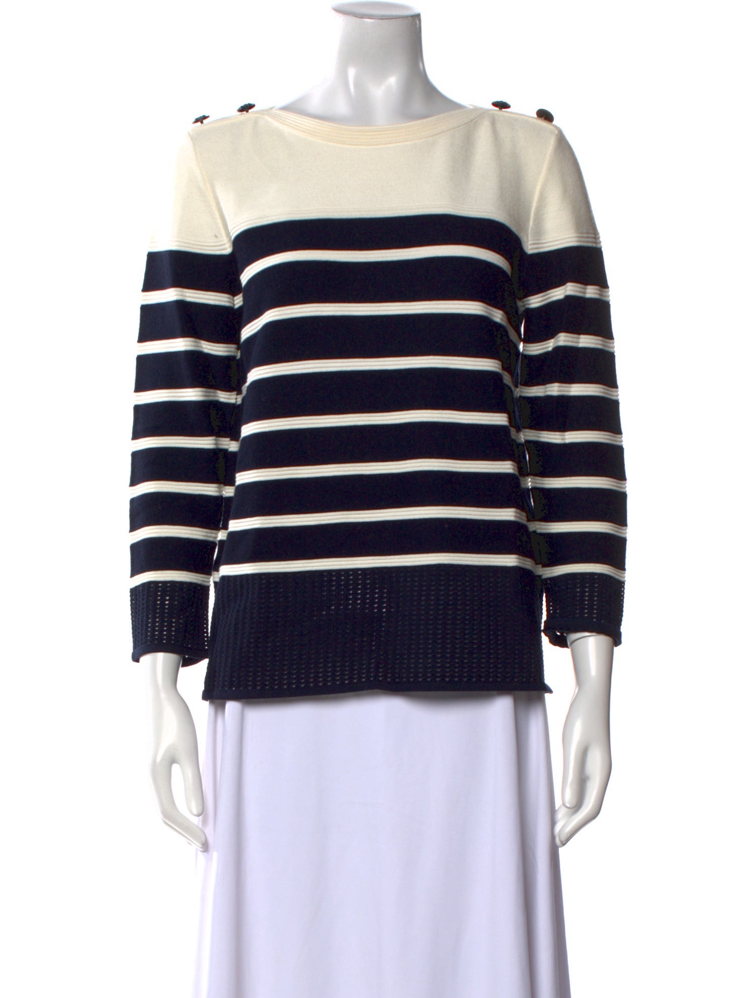 St. John Striped Bateau Neckline Sweatshirt