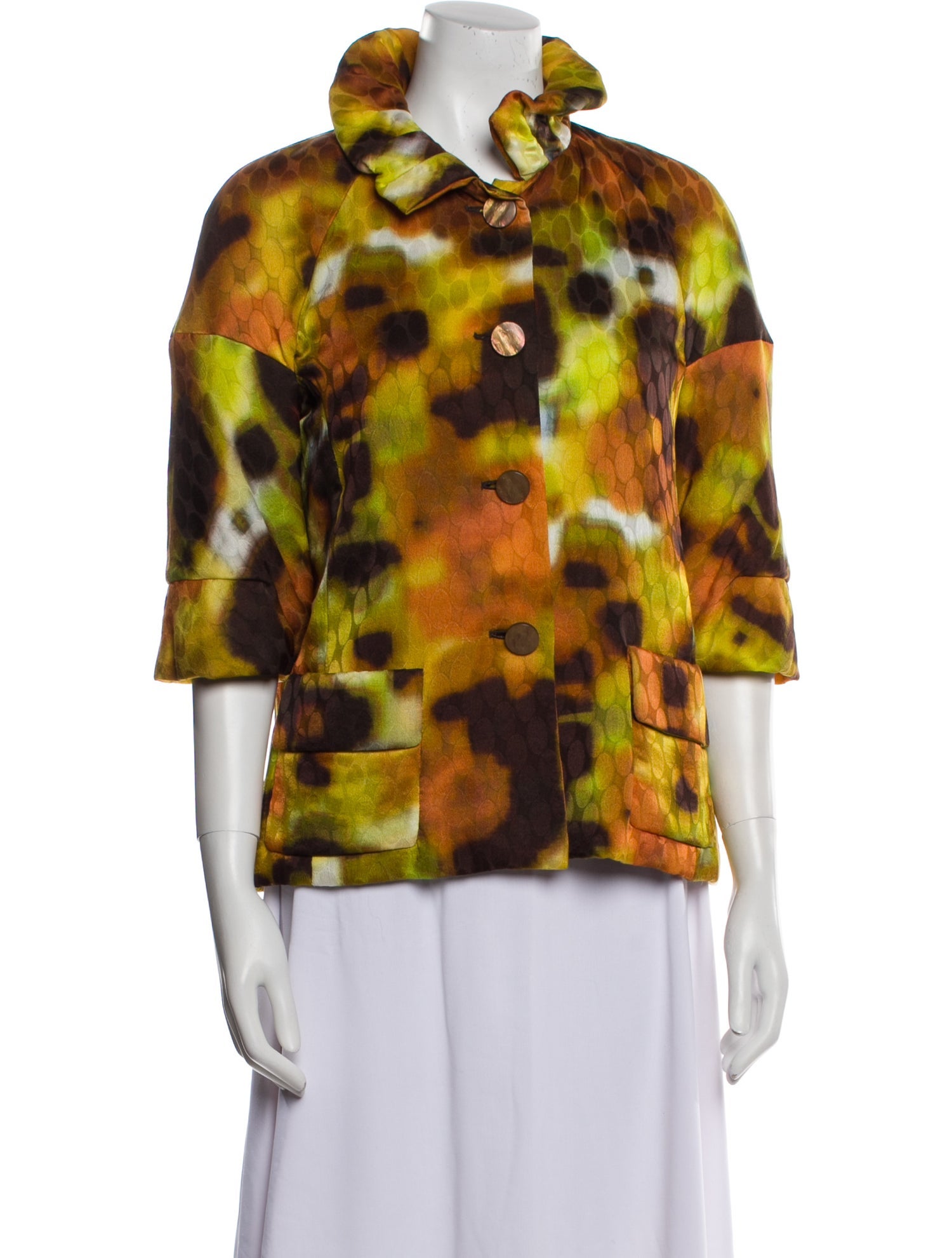 St. John Silk Printed Faux Fur Jacket