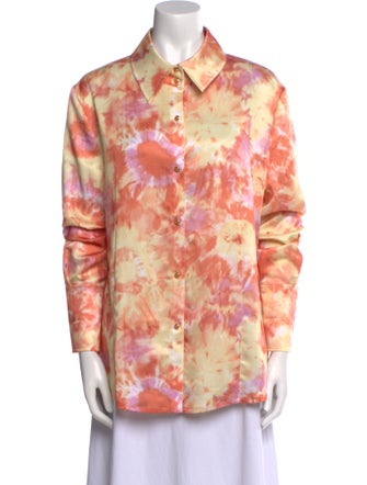 St. John Tie-Dye Print Long Sleeve Button-Up Top
