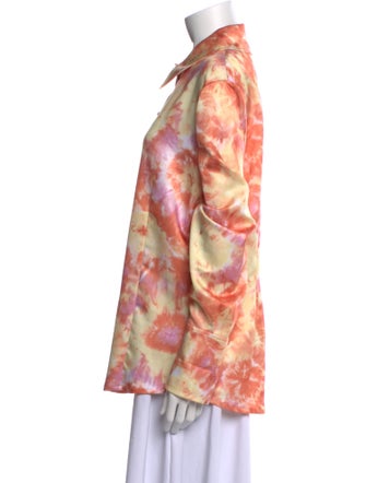 St. John Tie-Dye Print Long Sleeve Button-Up Top