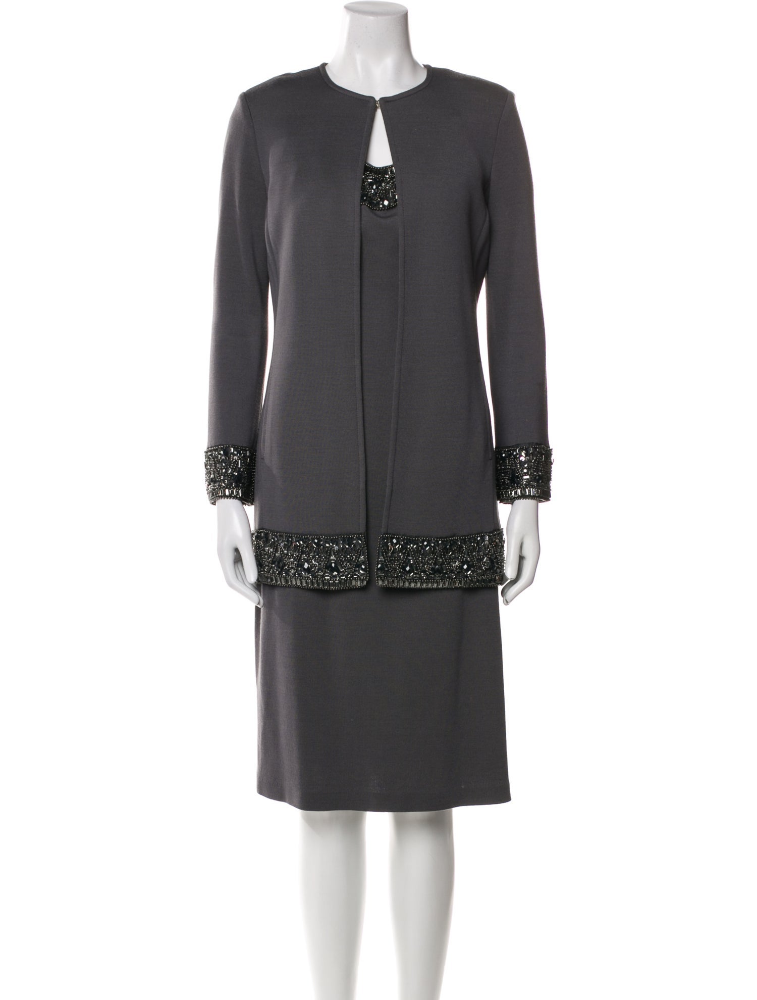 St. John Couture Wool Crystal Embellishments Dress Set