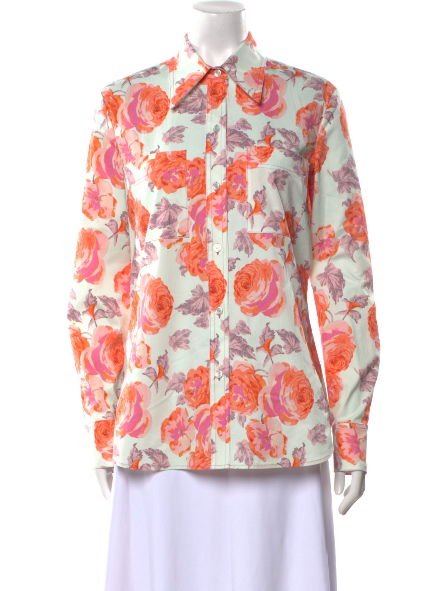 St. John Floral Print Long Sleeve Button-Up Top