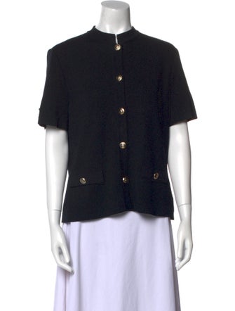 St. John Mock Neck Short Sleeve Button-Up Top