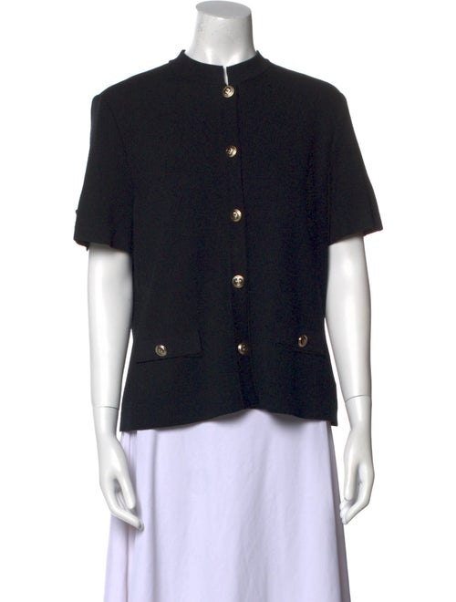 St. John Mock Neck Short Sleeve Button-Up Top