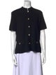 St. John Mock Neck Short Sleeve Button-Up Top