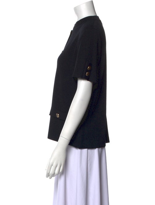 St. John Mock Neck Short Sleeve Button-Up Top