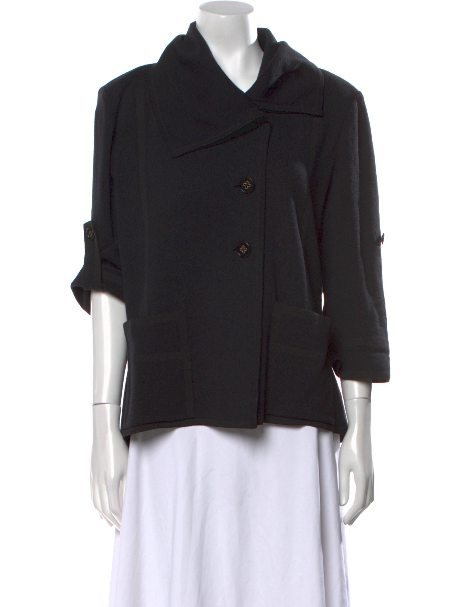 St. John Sport Wool Cowl Neck Button-Up Top