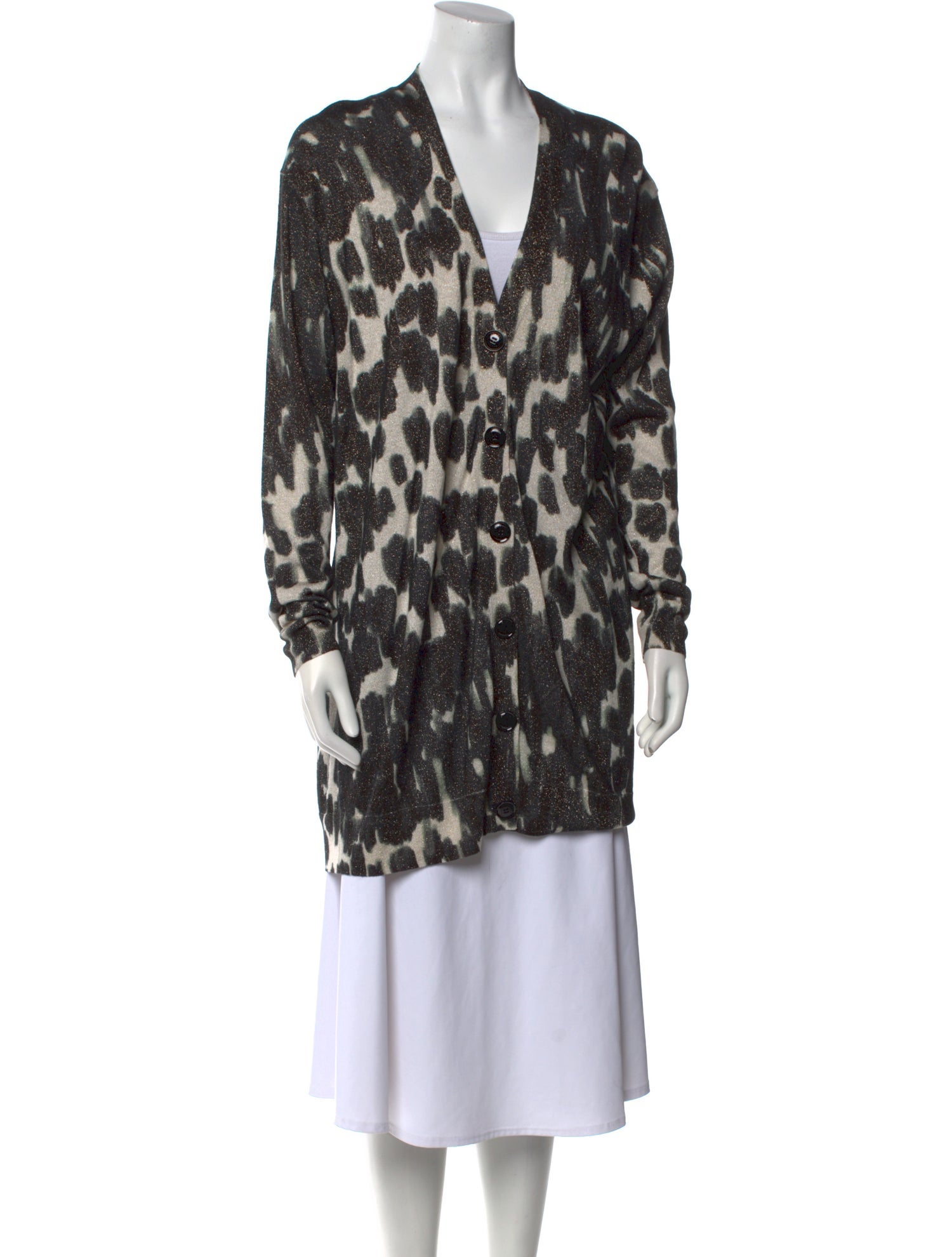 St. John Animal Print V-Neck Sweater