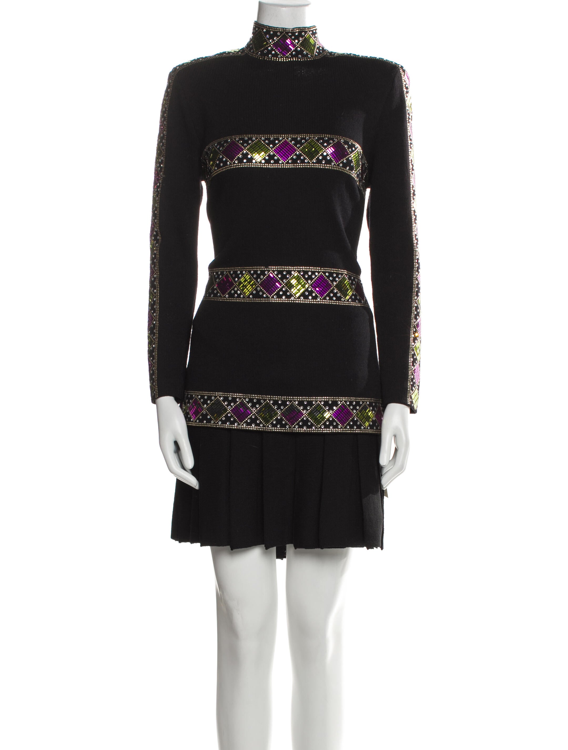 St. John Striped Crystal Embellishments Skirt Set