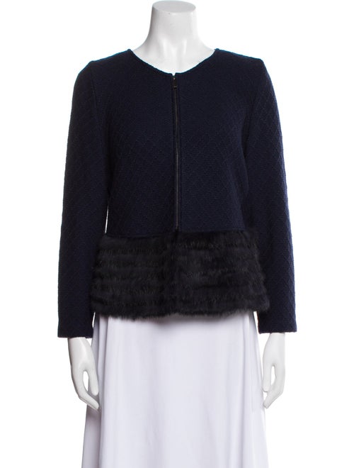 St. John Wool Tweed Pattern Fur Jacket