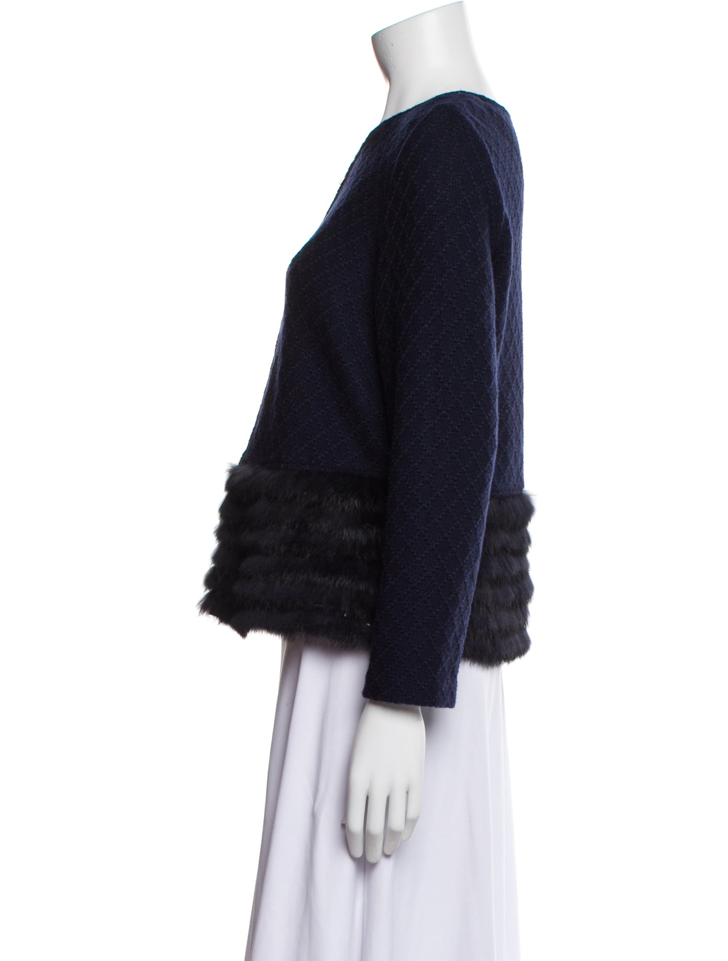 St. John Wool Tweed Pattern Fur Jacket