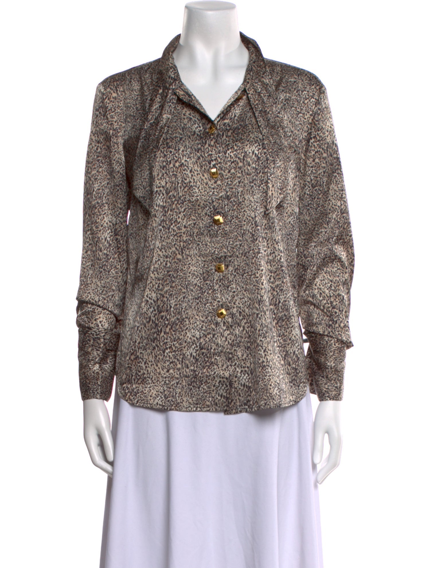 St. John Animal Print Long Sleeve Button-Up Top