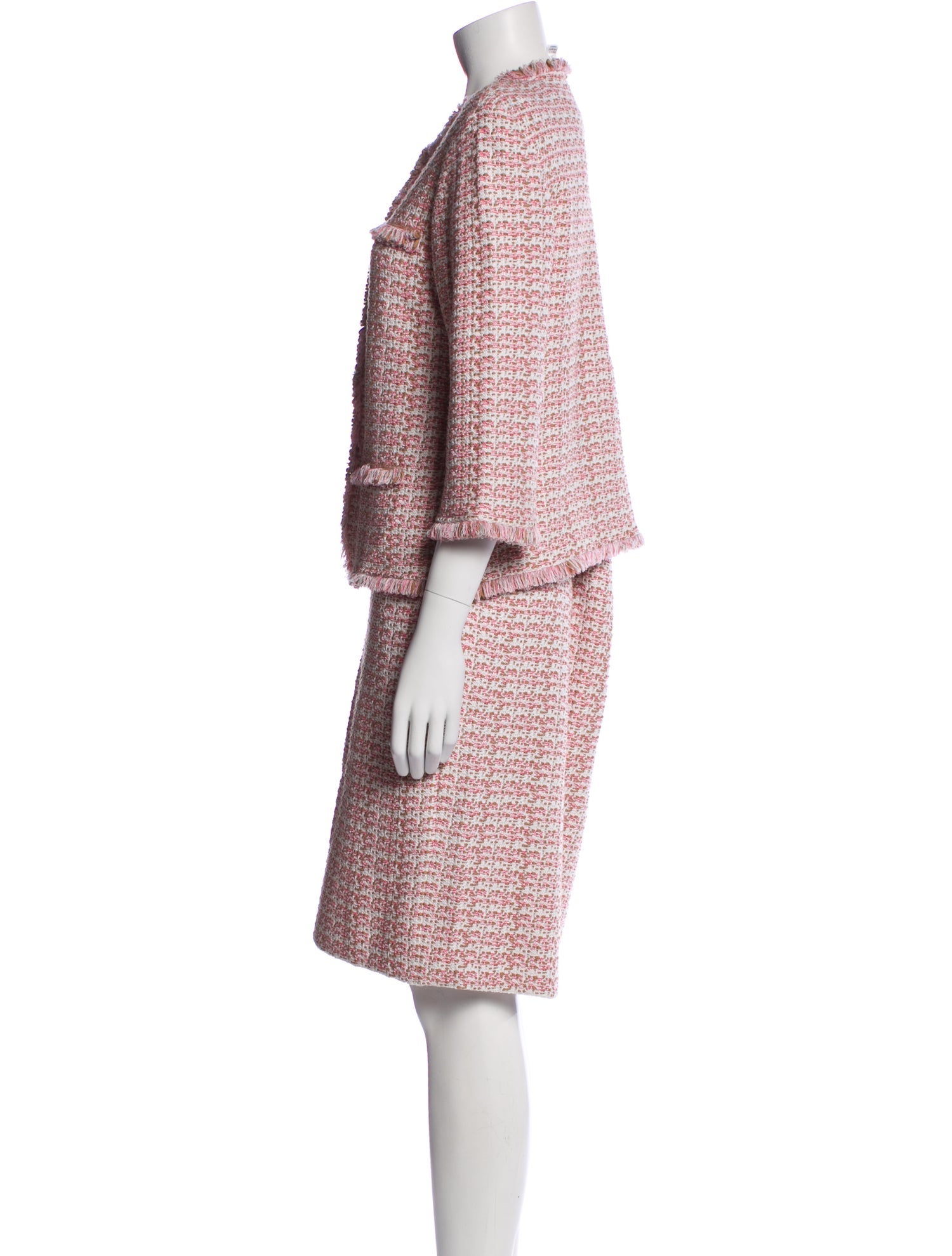 St. John Tweed Pattern Raw-Edge Trim Skirt Set