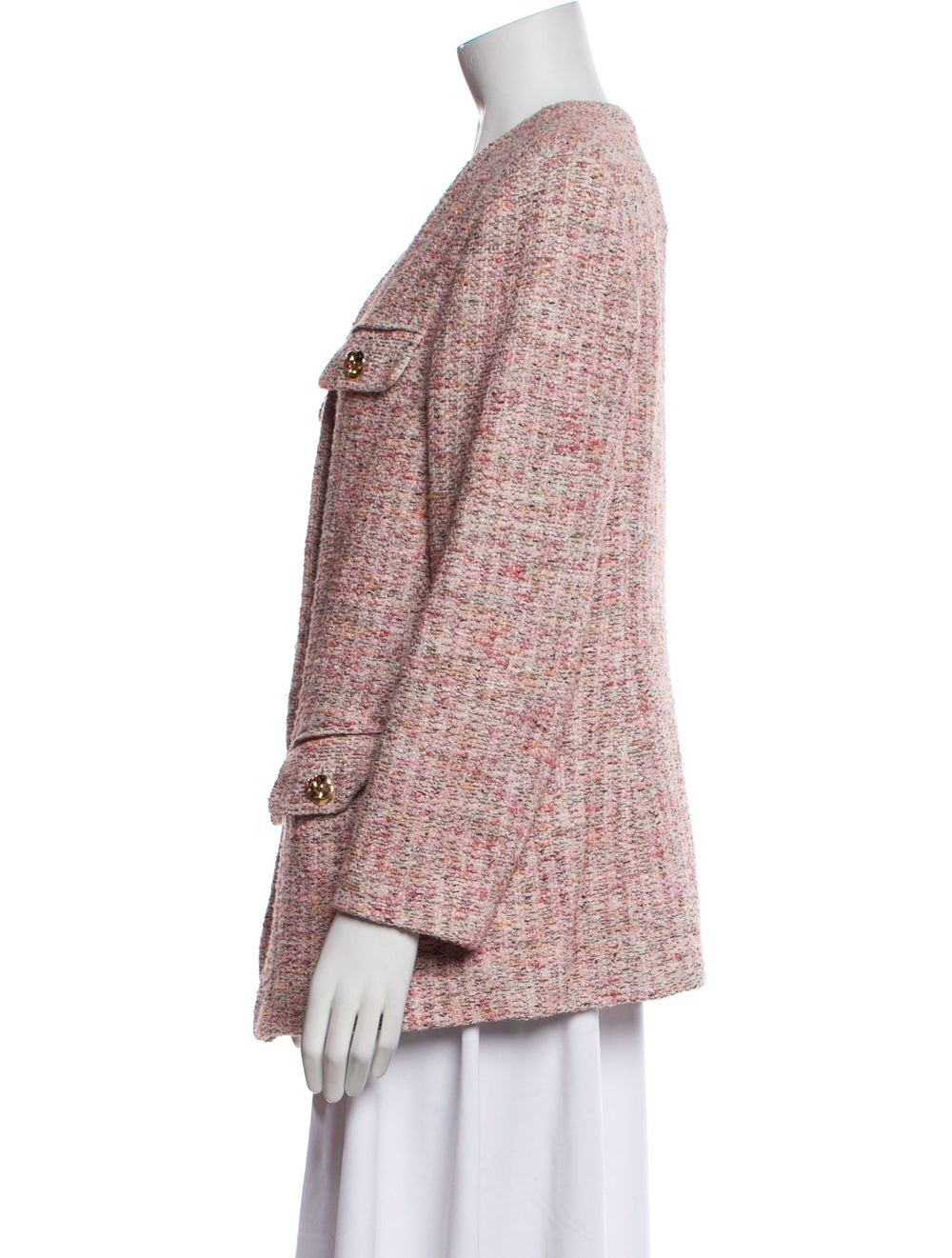 St. John Blazer Pink Tweed Pattern Collarless - image 2