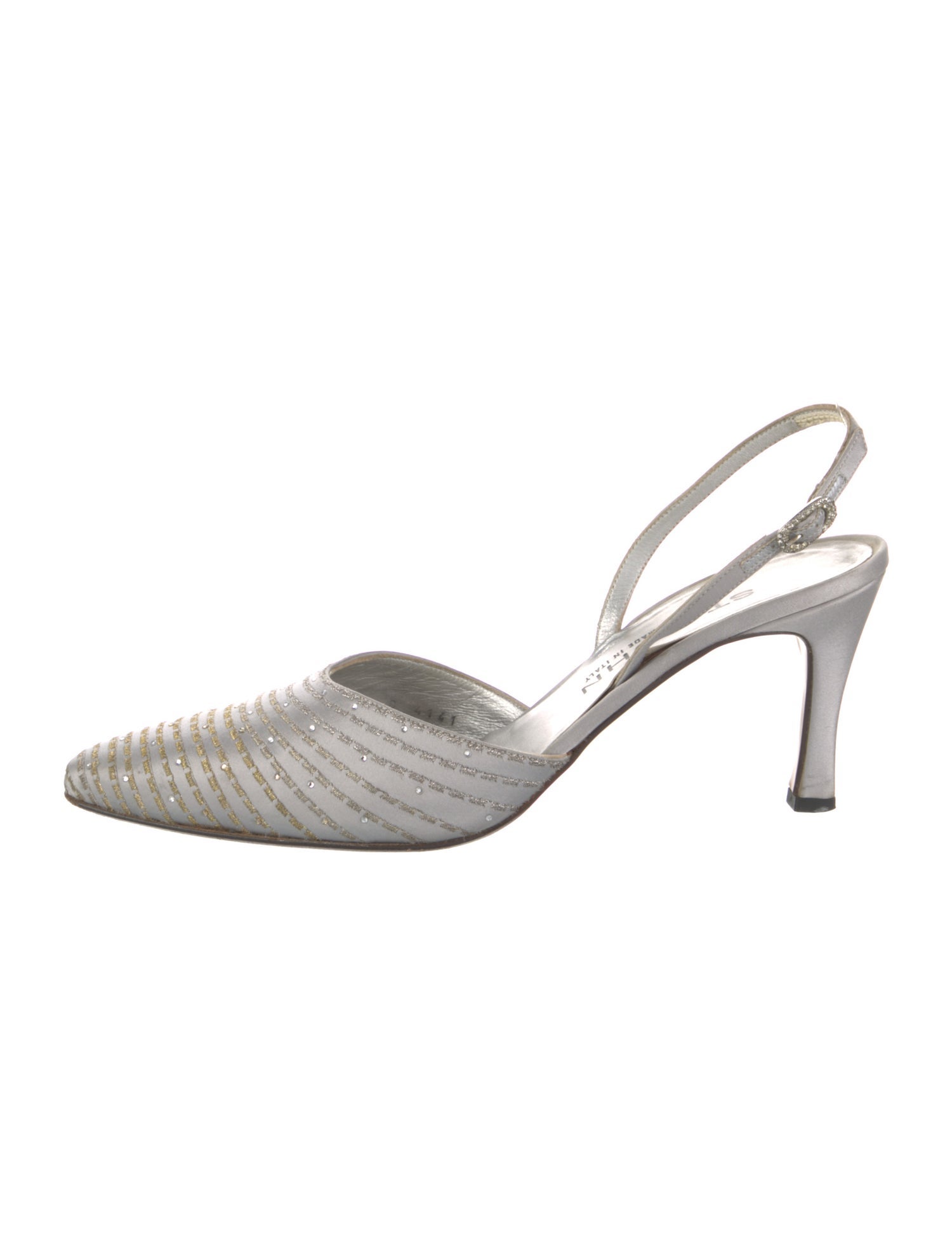 St. John Satin Crystal Embellishments Slingback Pumps