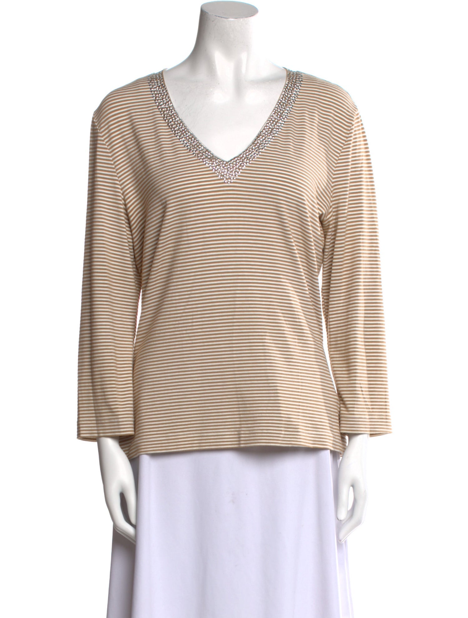 St. John Striped V-Neck Top