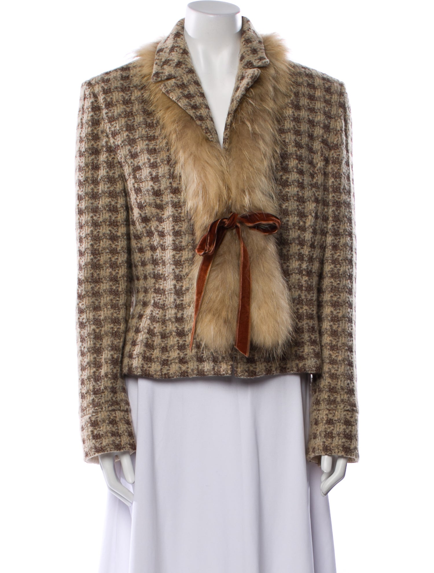 St. John Collection Houndstooth Print Faux Fur Jacket