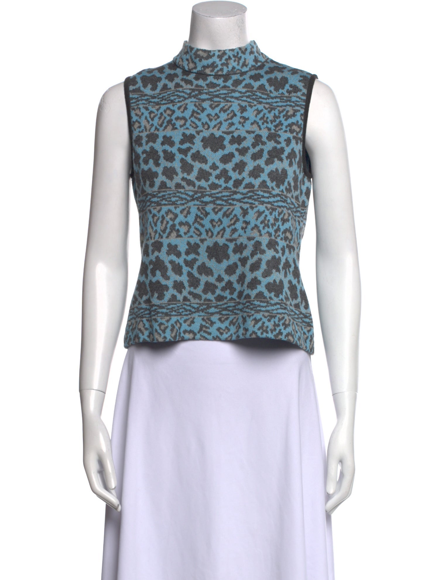 St. John Animal Print Mock Neck Crop Top