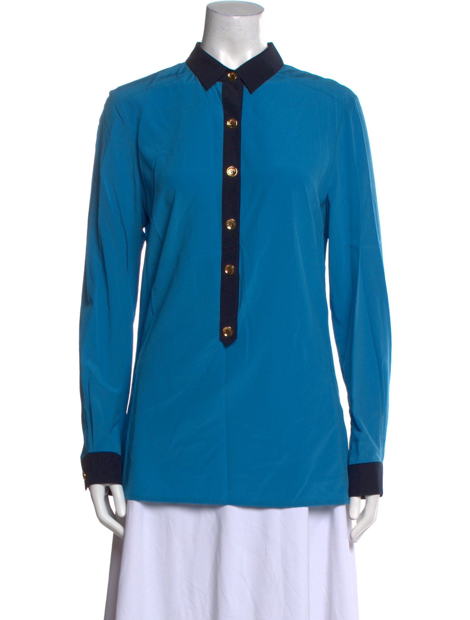St. John Silk Mock Neck Button-Up Top
