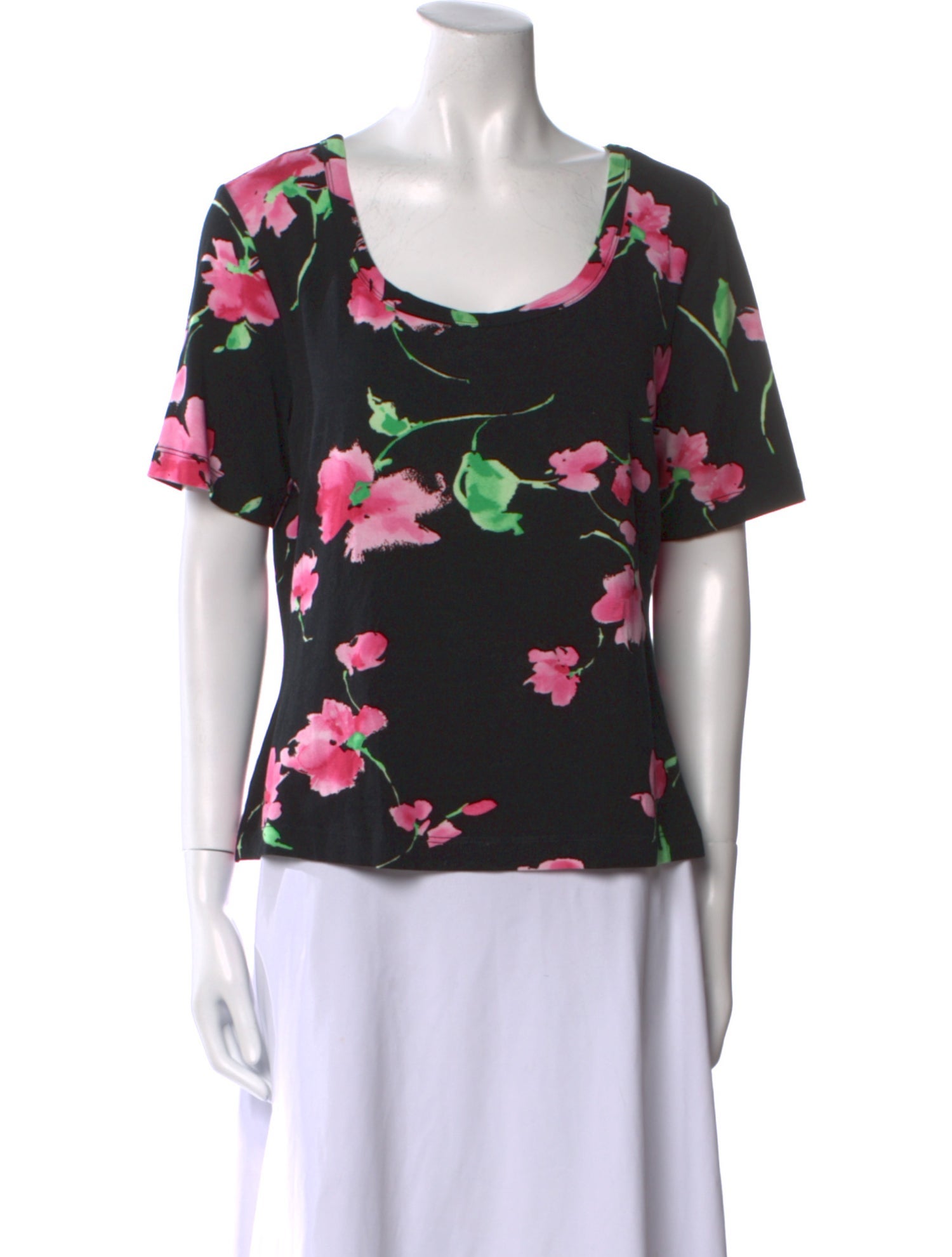 St. John Floral Print Scoop Neck T-Shirt