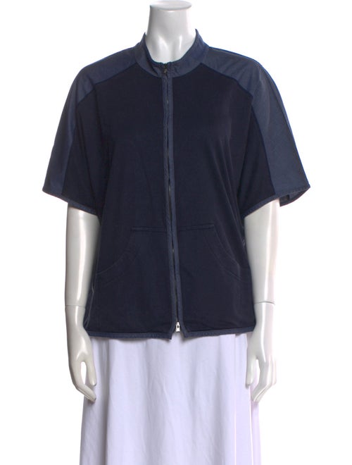 St. John Crew Neck Short Sleeve Button-Up Top