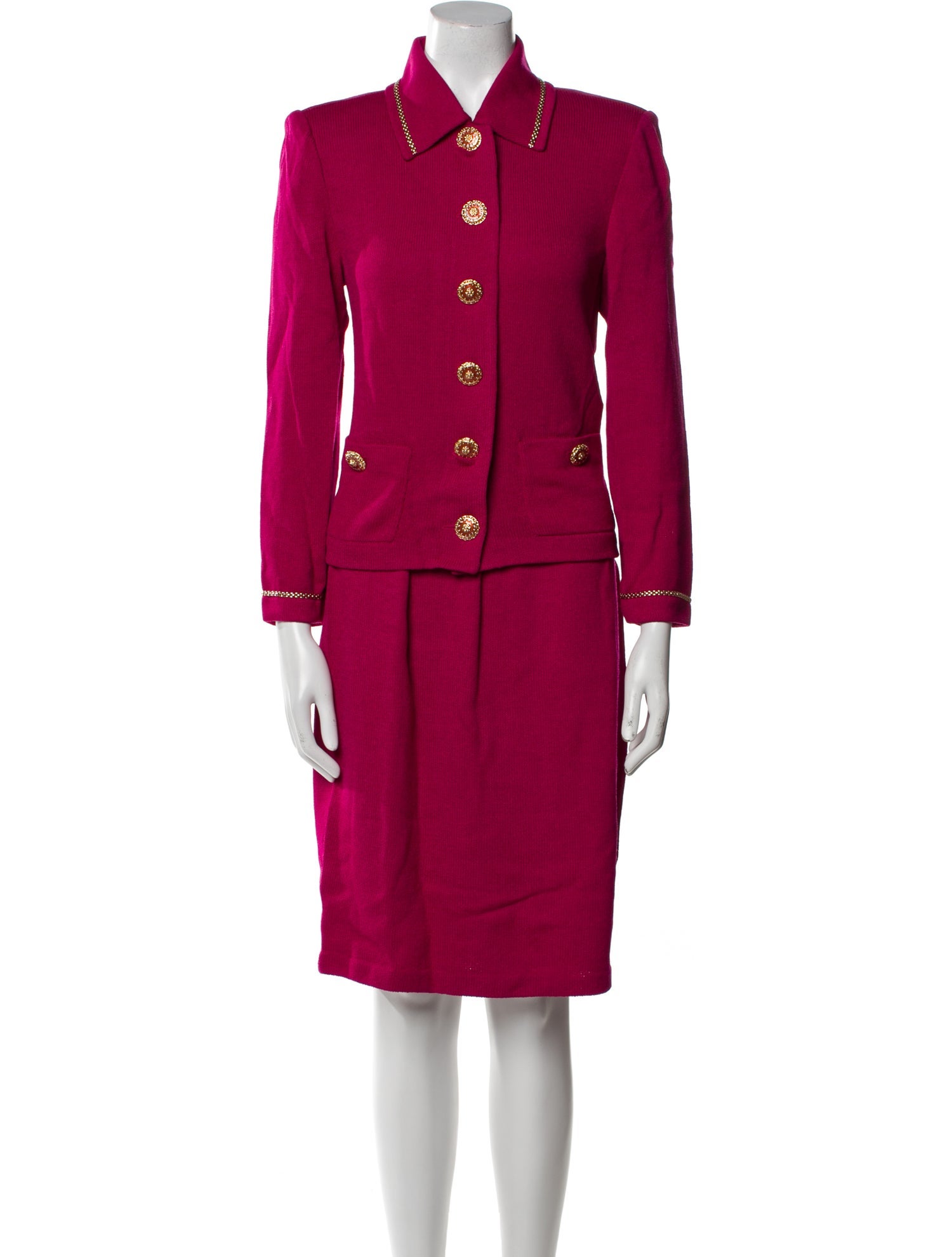 St. John Wool Chain-Link Accents Skirt Set