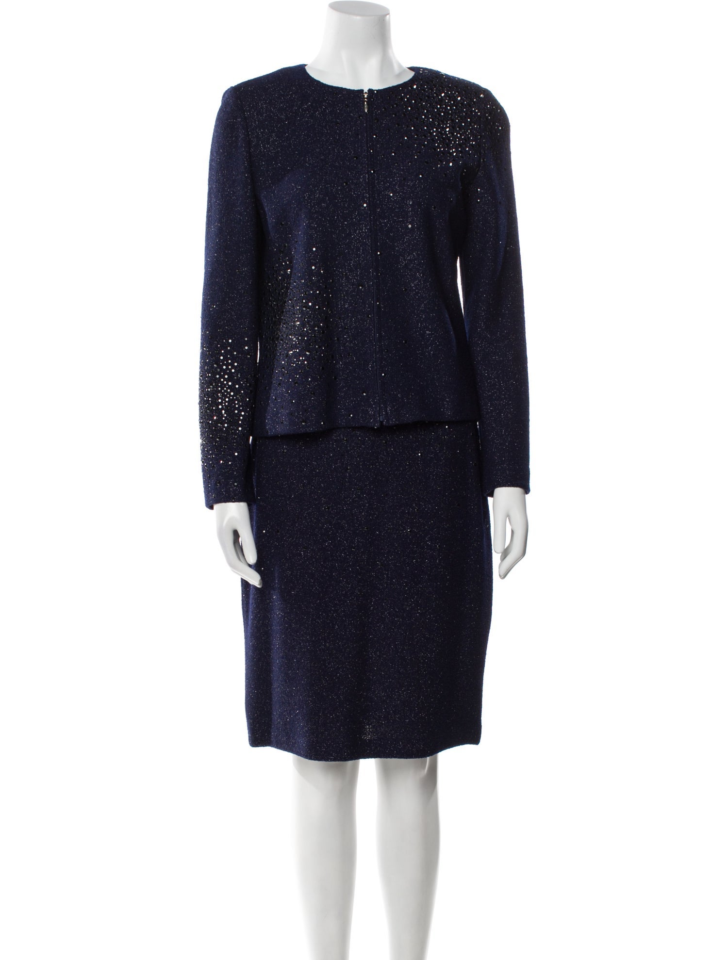 St. John Wool Crystal Embellishments Skirt Suit