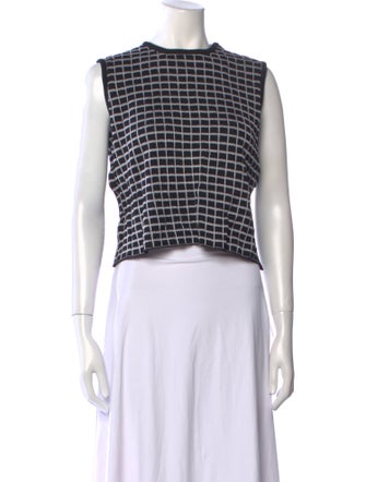 St. John Plaid Print Crew Neck Crop Top