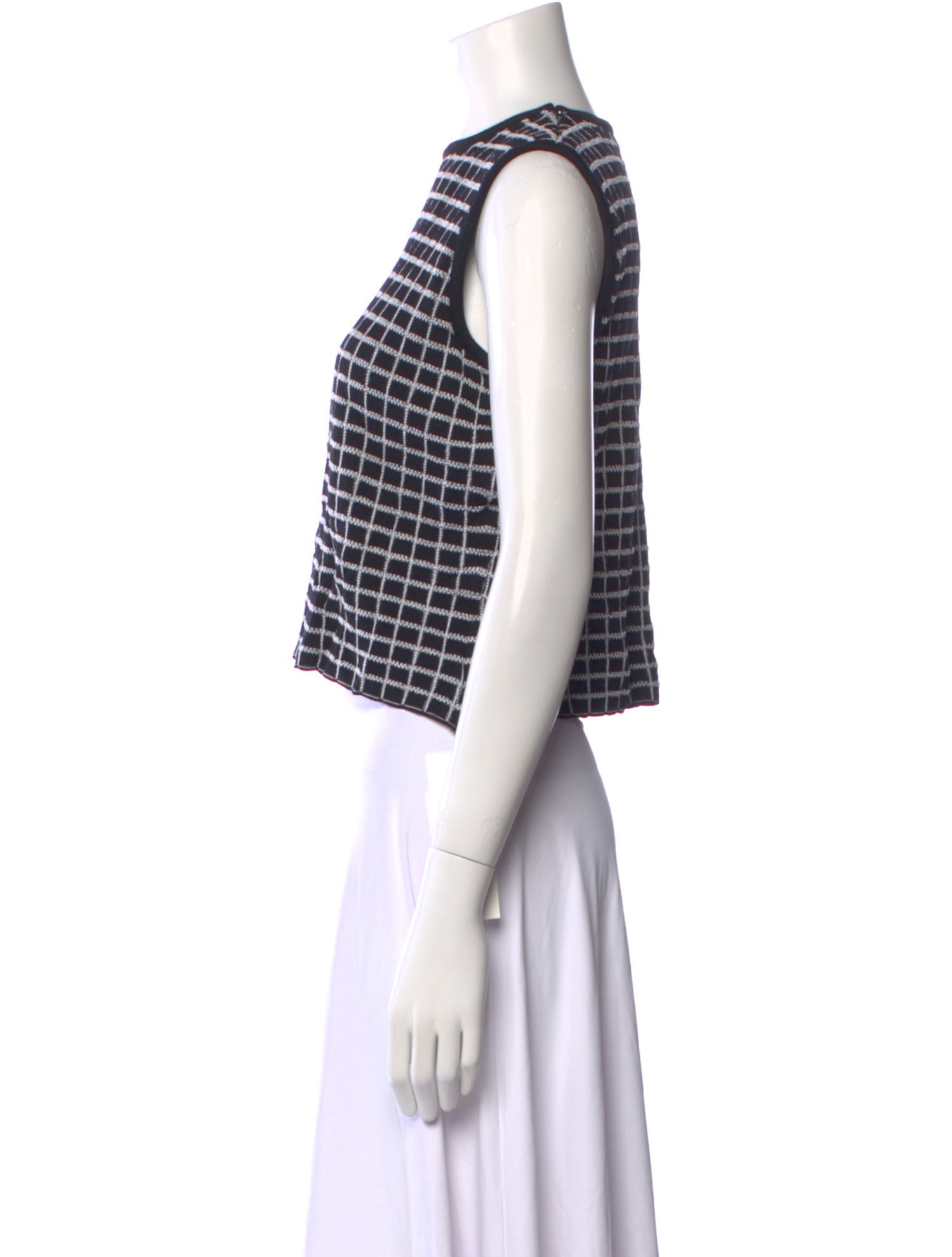 St. John Plaid Print Crew Neck Crop Top