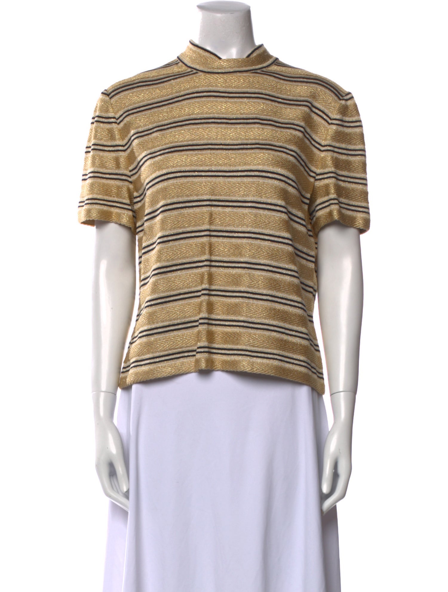 St. John Striped Mock Neck Top