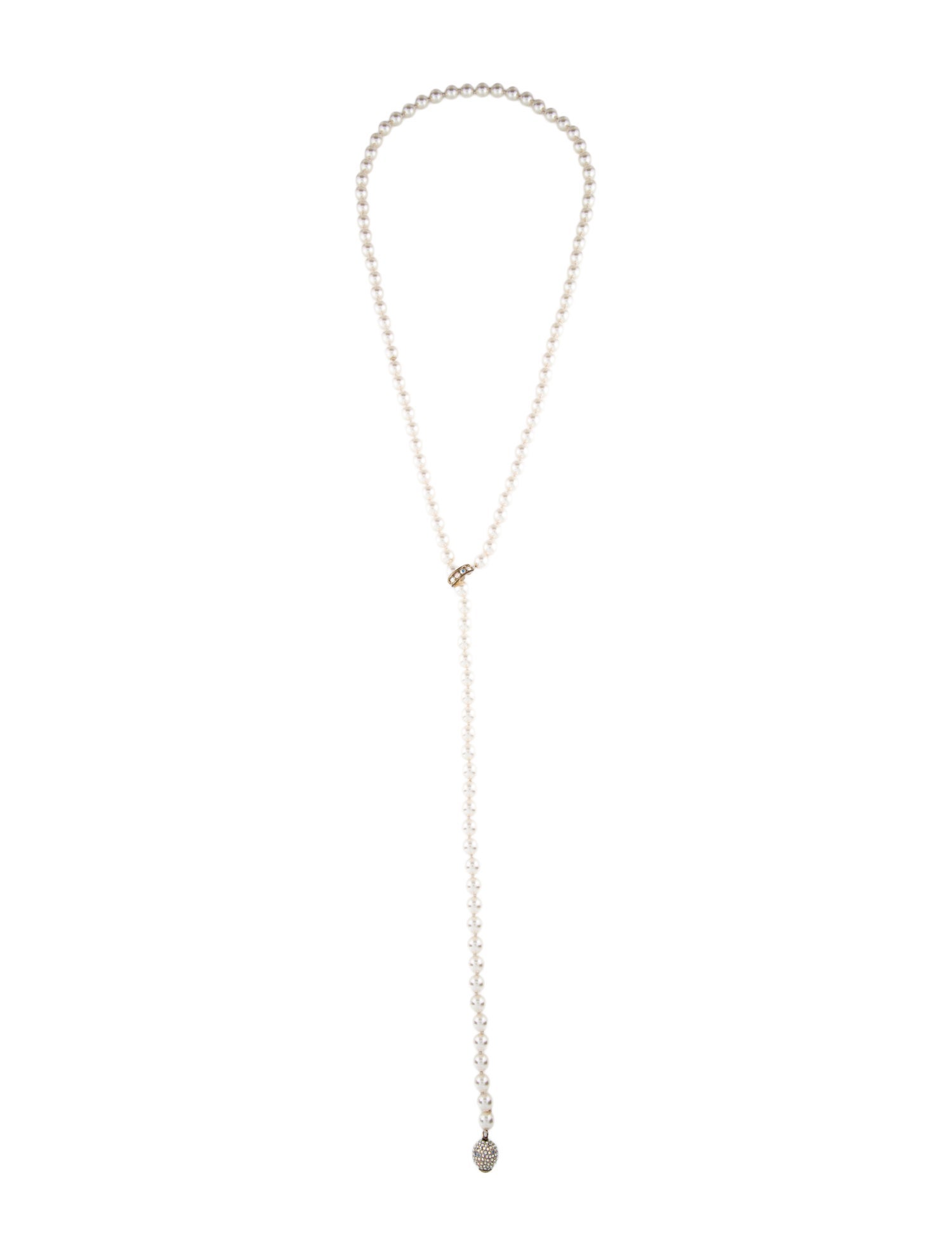 St. John Faux Pearl Crystal Lariat Necklace