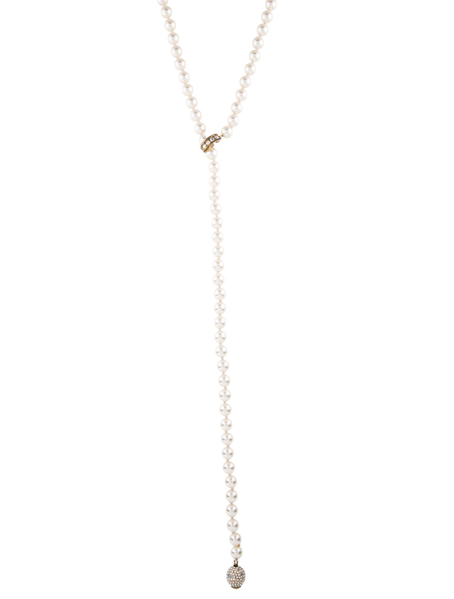 St. John Faux Pearl Crystal Lariat Necklace