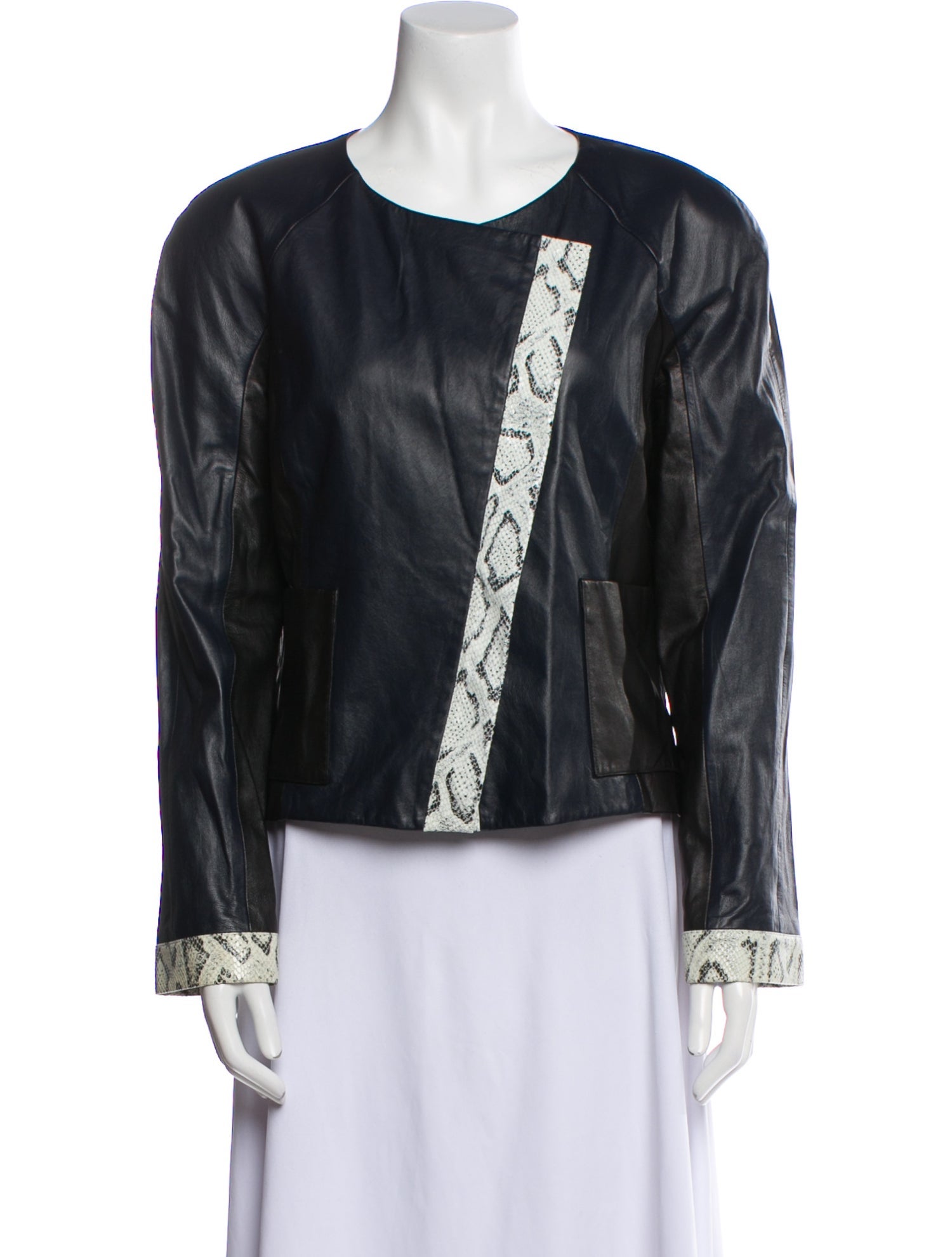 St. John Leather Animal Print Biker Jacket