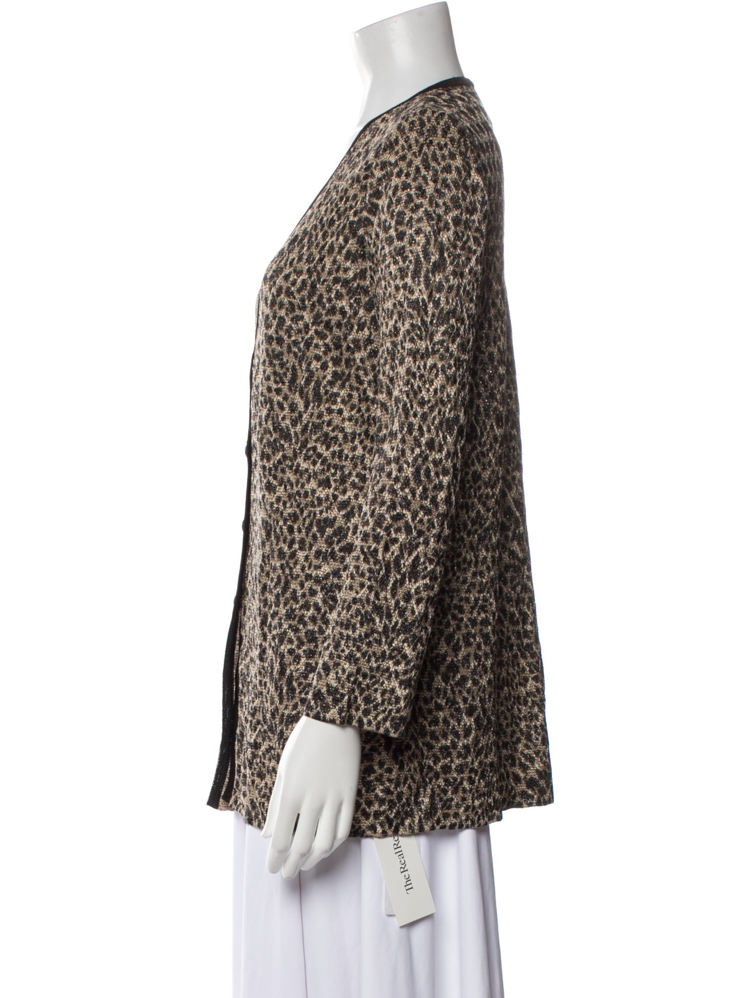 St. John Animal Print V-Neck Sweater